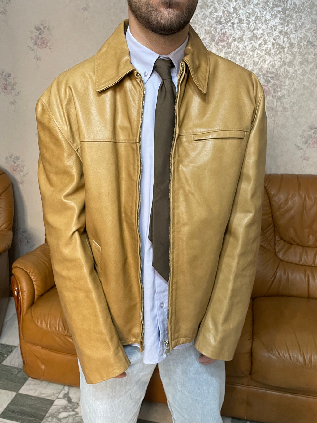 Giacca in pelle caramello