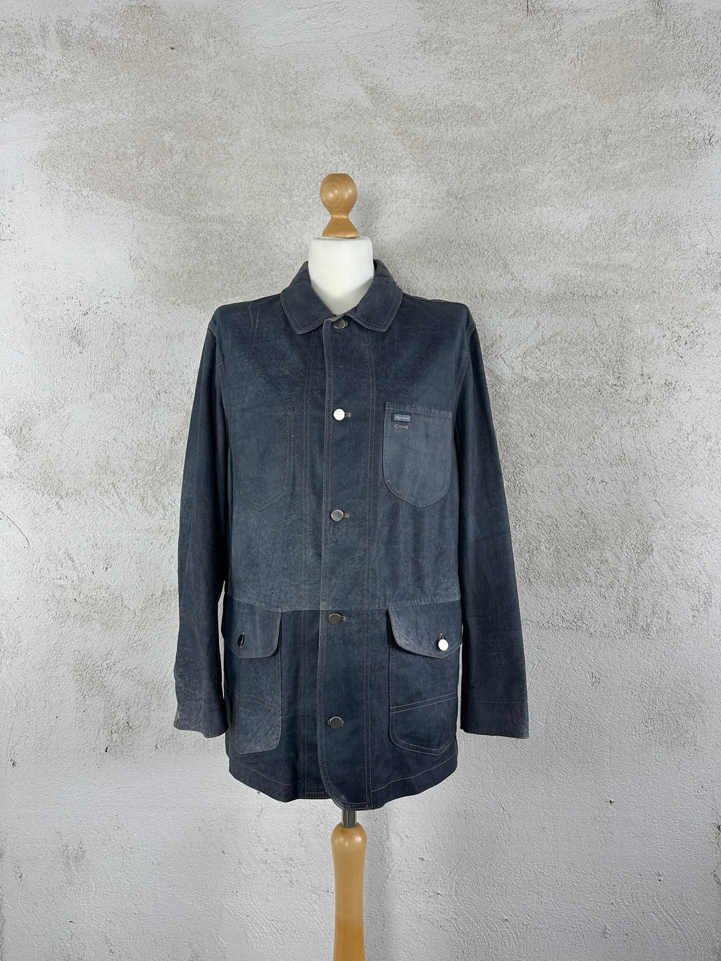 Sahariana in pelle effetto denim