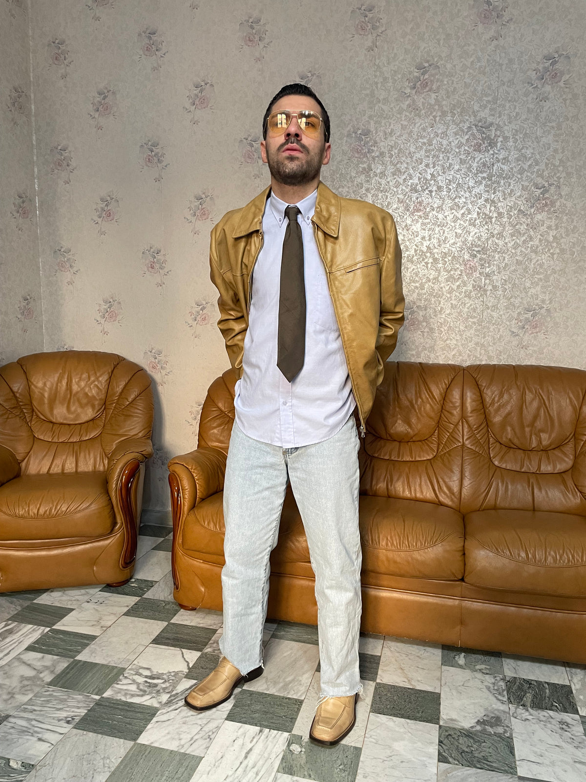 Giacca in pelle caramello