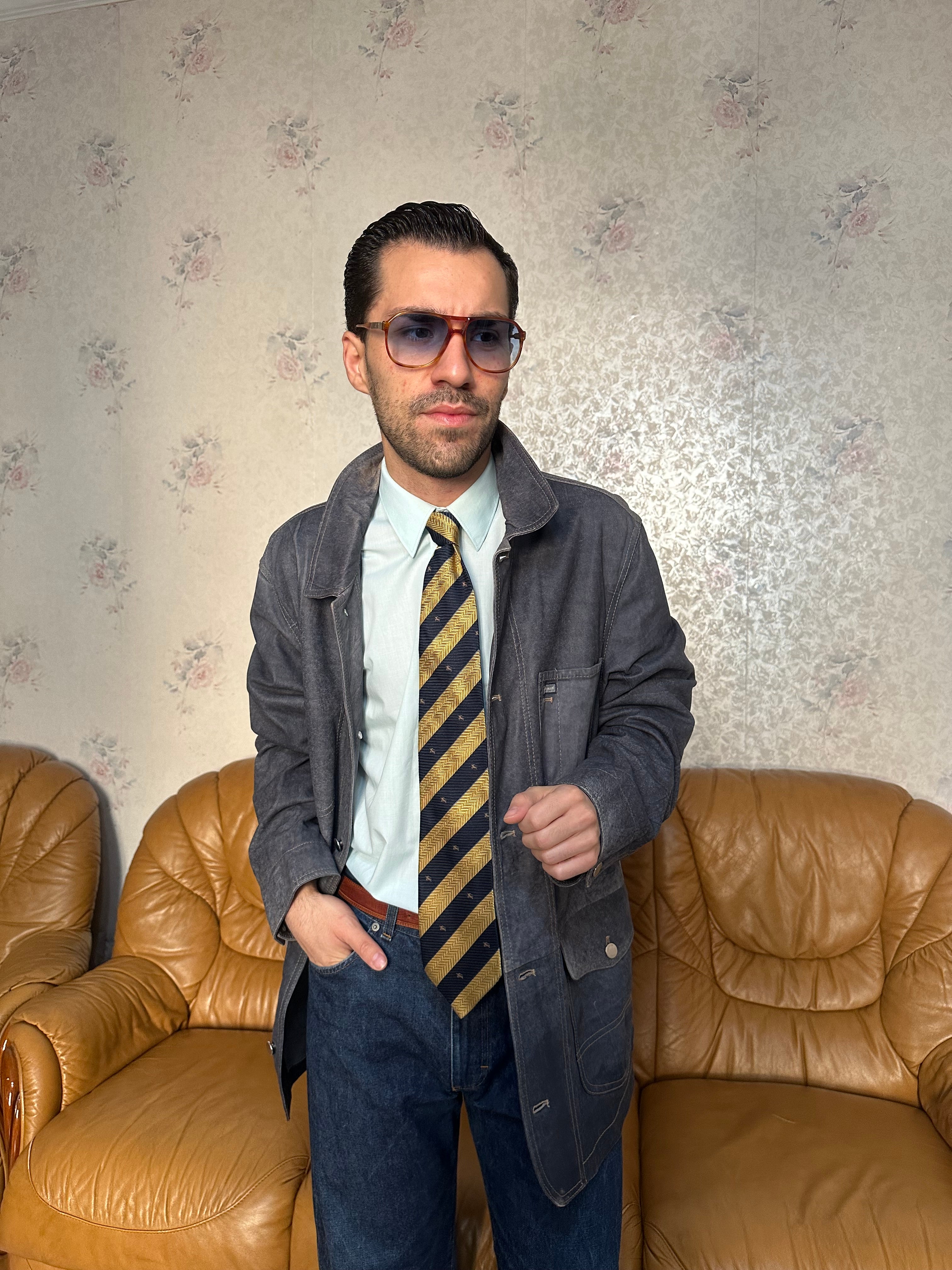 Sahariana in pelle effetto denim